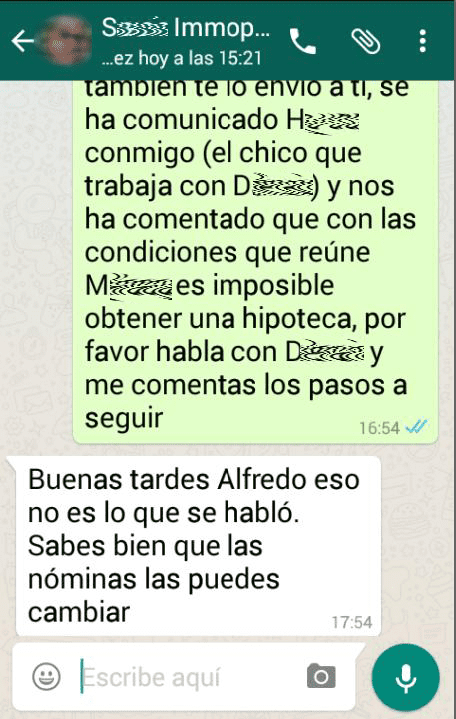 Conversación mantenida entre Alfredo y S....., directora de Immopalber